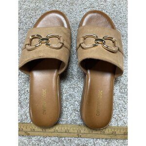 Brown Suede Gold Buckle Slide Sandals Size 8 By Damanique